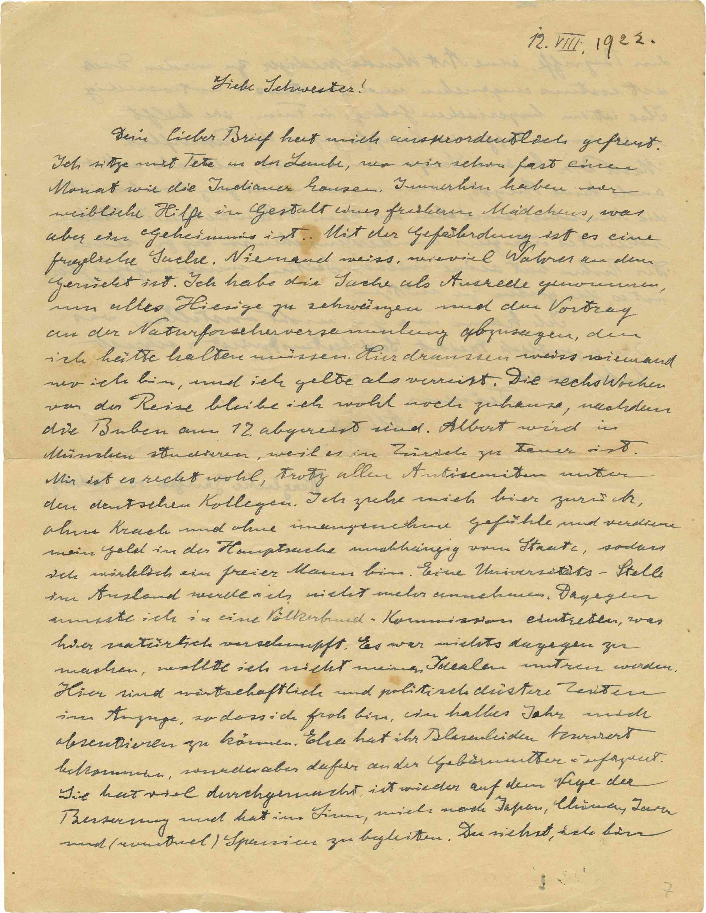 Letter shows a fearful Einstein long before Nazis' rise