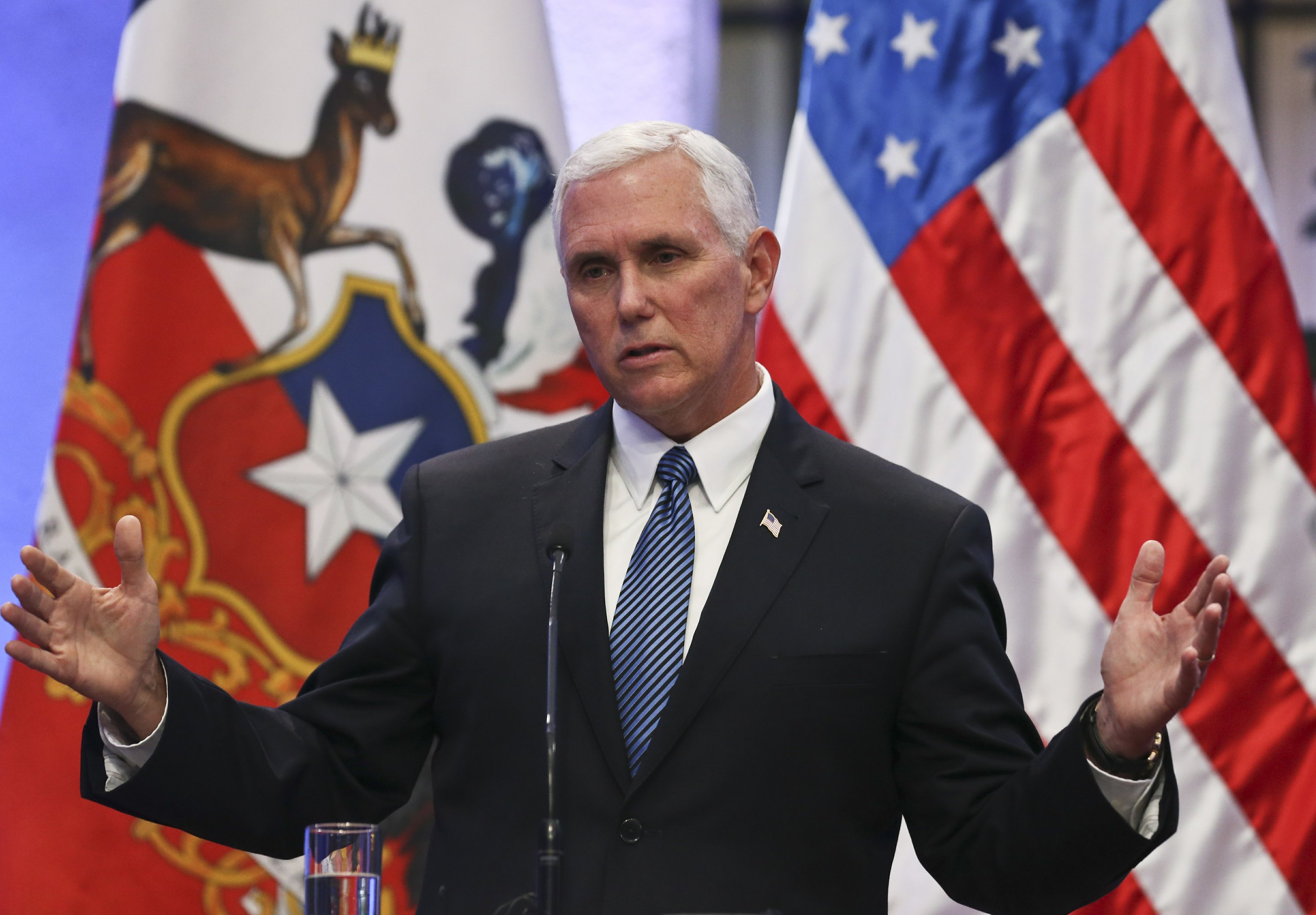 Pence on message, despite Trump's troubles at home