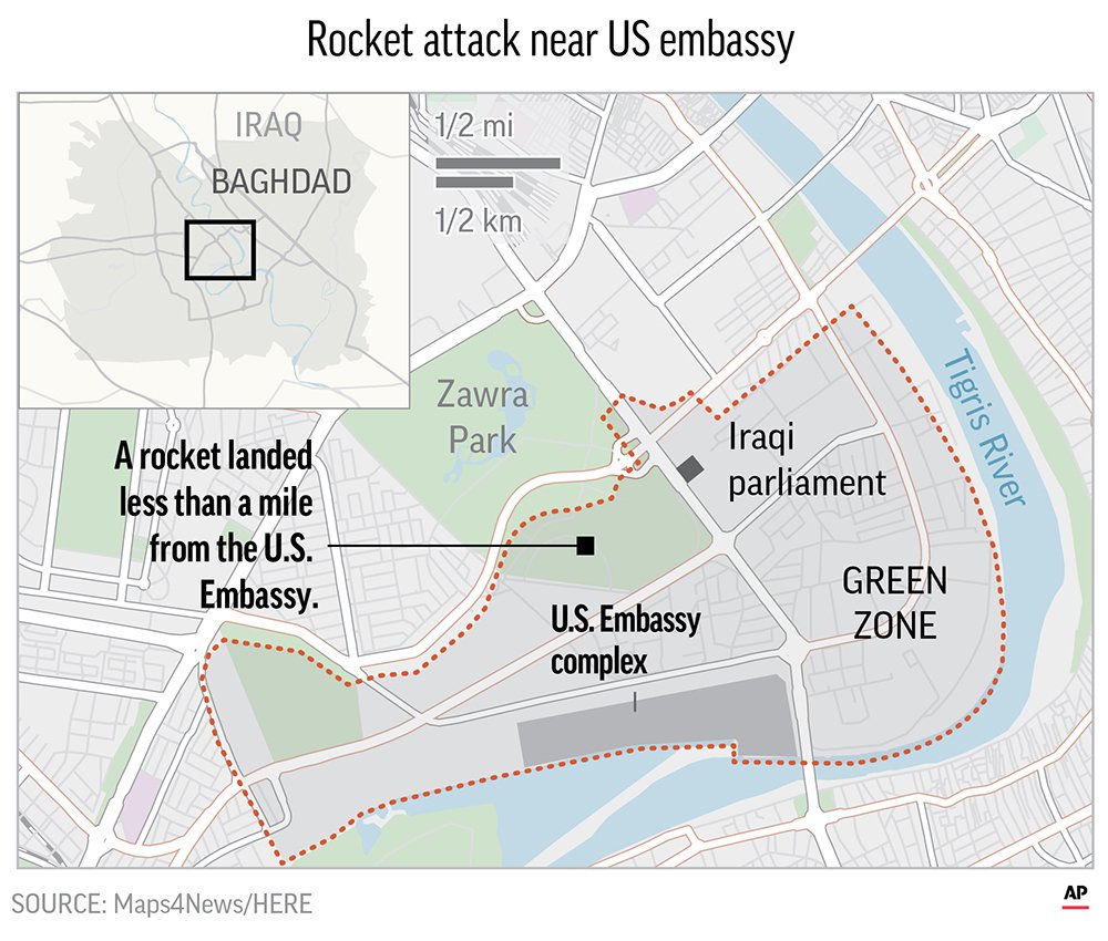 Rocket attack hits near US Embassy in Baghdad's Green Zone