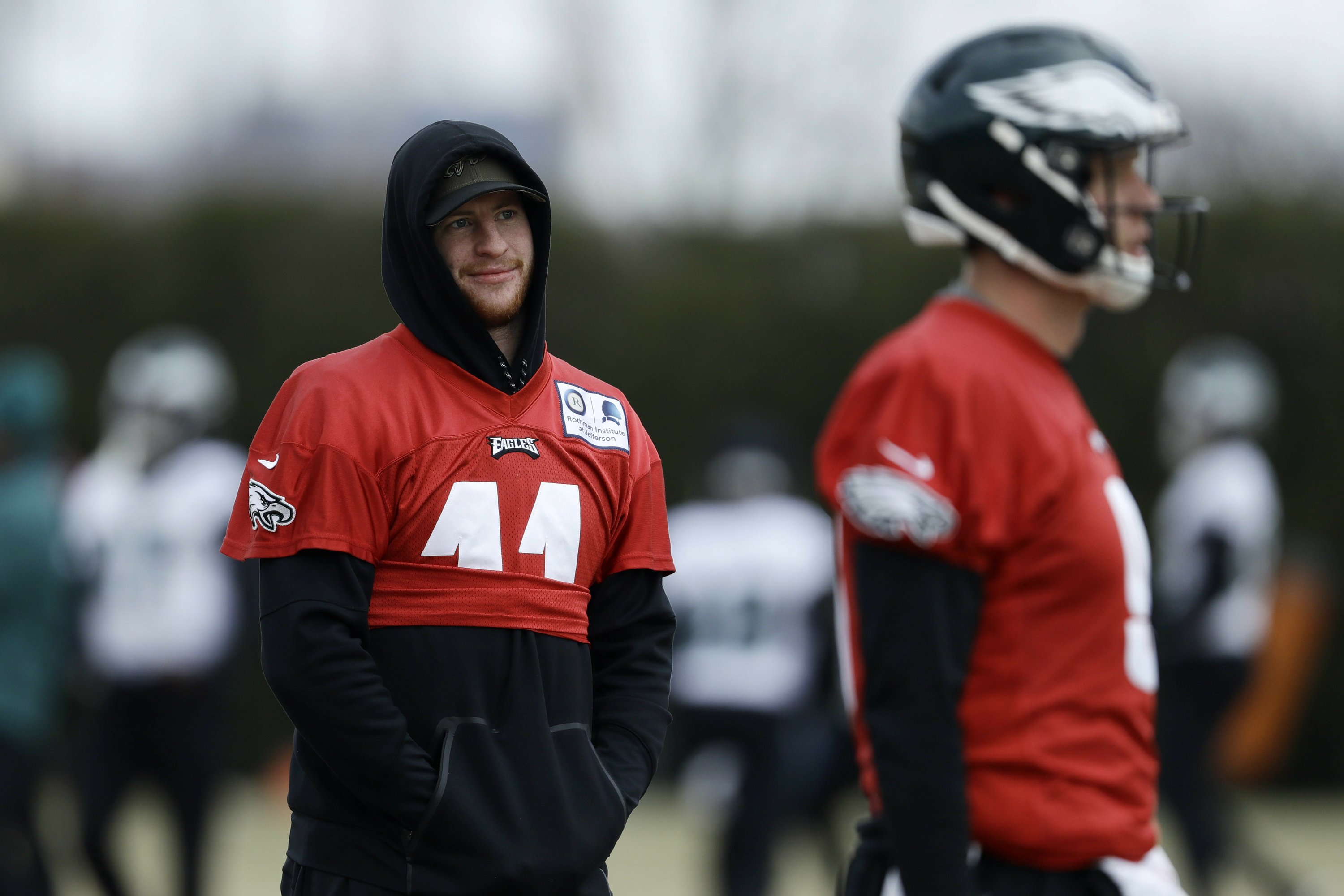 carson wentz red practice jersey