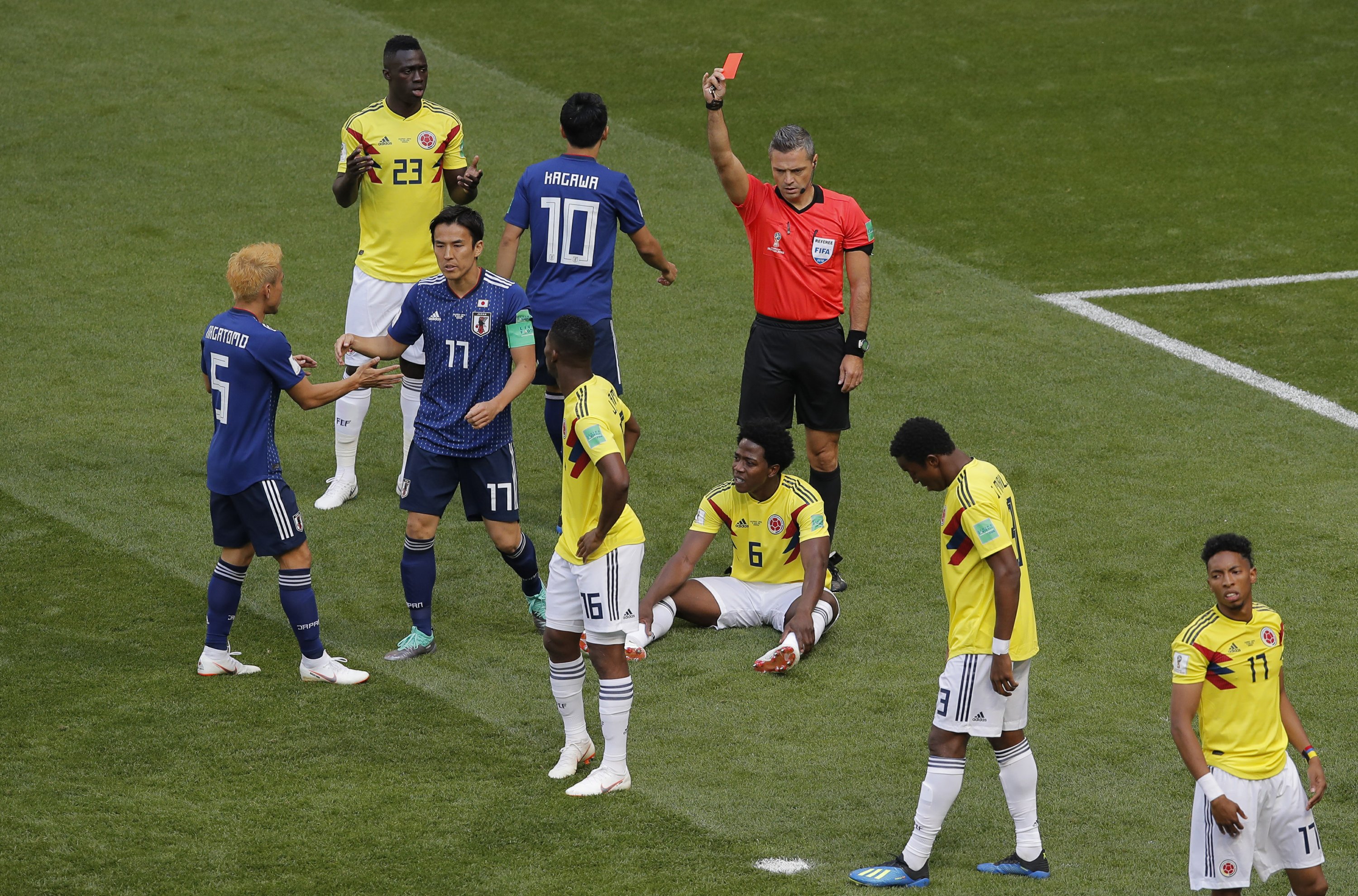 Colombia midfielder gets second-fastest World Cup red card AP News