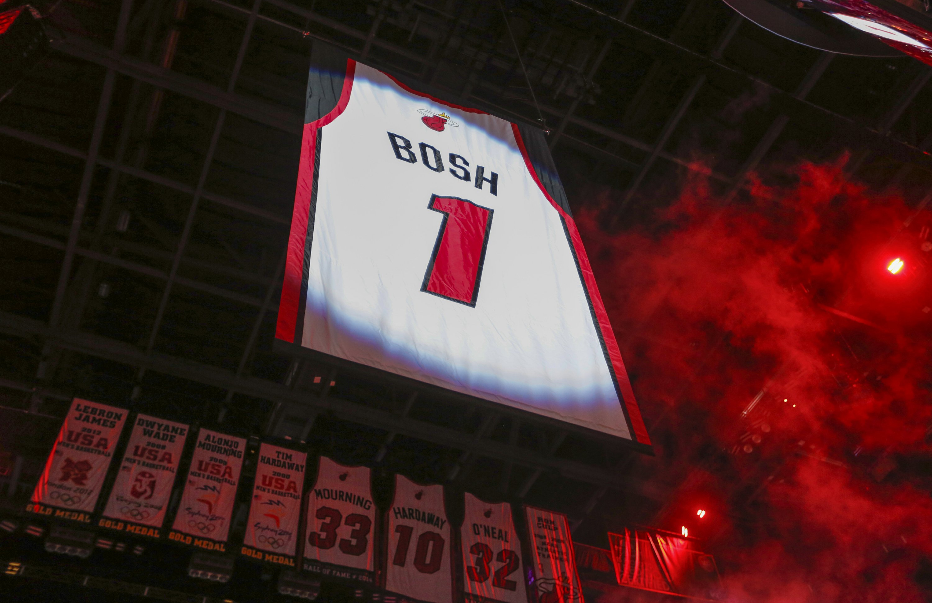 Heat raise Chris Bosh's No. 1 jersey to 