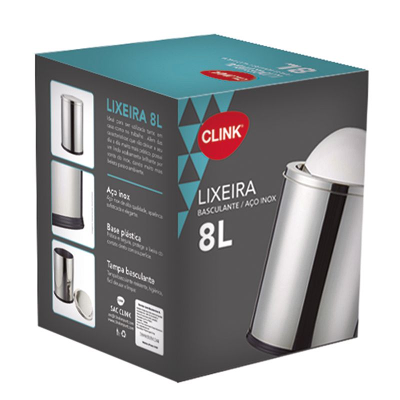 LIXEIRA BASCULANTE EM ACO INOX 8L (1UN)