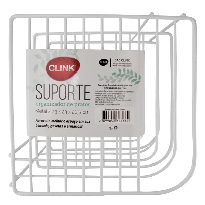 CK3269 - SUPORTE PRATOS DUPLO CANTO METAL 23X23X20,5CM (1UN)