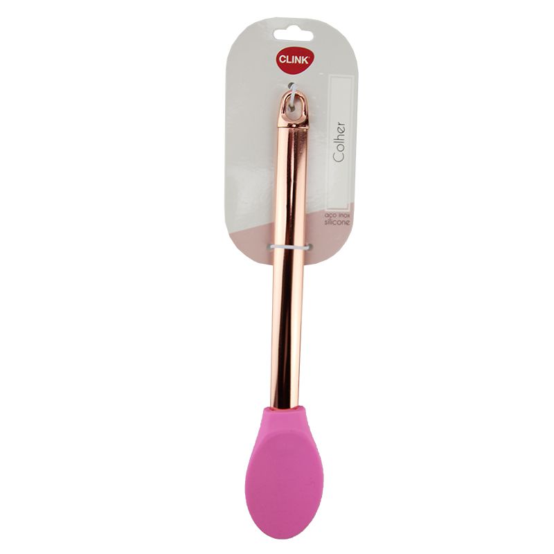 COLHER ROSE SILICONE E INOX 25X4,6CM (1UN)