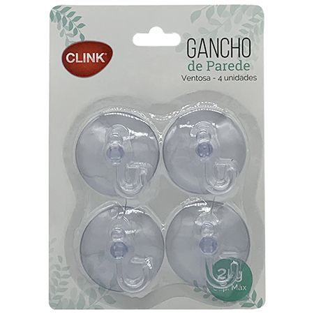 CK4066 - KIT 4 PCS GANCHO PAREDE 2KG VENTOSA PLASTICO