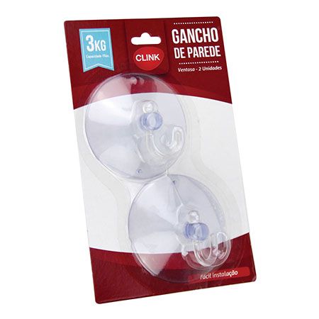 CK4067 - KIT 2 PCS GANCHO PAREDE 3KG VENTOSA PLASTICO