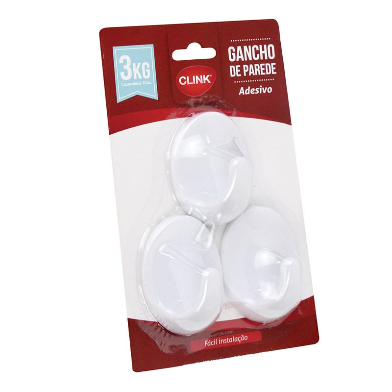 CK4068 - KIT 3 GANCHOS PAREDE ADESIVO PLASTICO