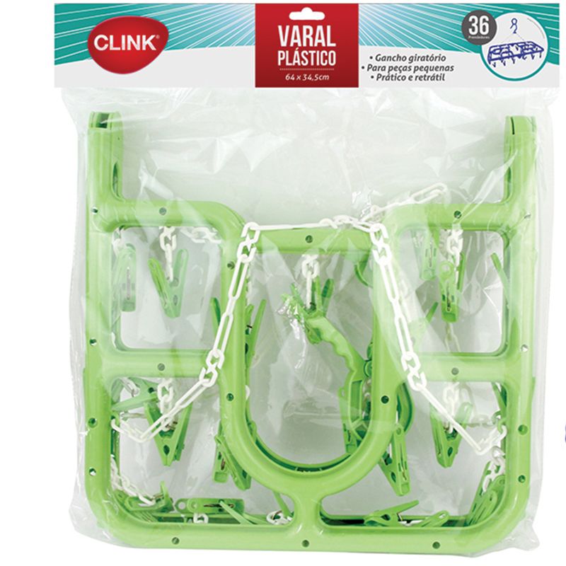 VARAL RETANGULAR DOBRAVEL 36 PRENDEDORES PLASTICO 64X34,5CM