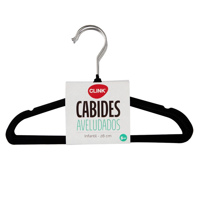 KIT 5 CABIDES INFANTIS VELUDO PLASTICO METAL 28CM