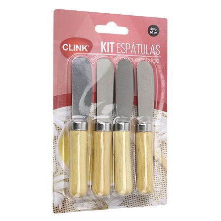 CK4582 - KIT 4 ESPATULAS ACO INOX MADEIRA 10CM