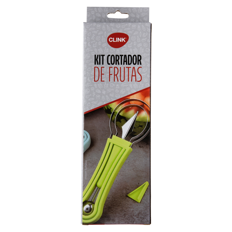 KIT CORTADORES FRUTA PLÁSTICO E AÇO INOX 21,5X6,5X2CM