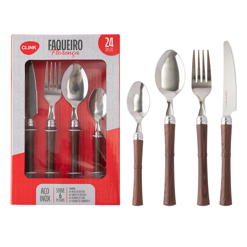 CK5809 - KIT 24 PCS FLORENÇA AÇO INOX E CABO DE PLÁSTICO