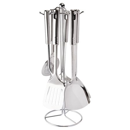 CK6013 - KIT 7PCS UTENSILIOS SUPORTE AÇO INOX 14,5CM X 14CM X 40CM