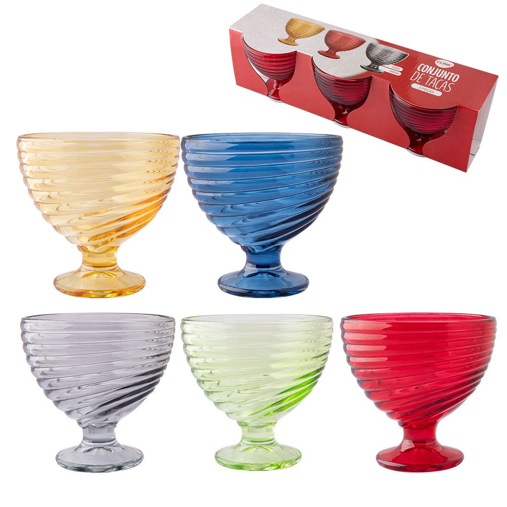 CK6077 - TAÇA SORVETE 3 PCS VIDRO 340ML | 10,3CM X 10,3CM X 9,9CM