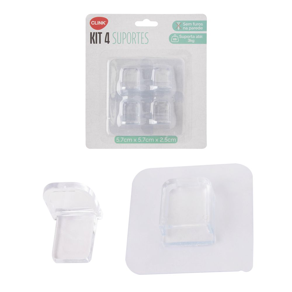 CK6112 - KIT 4 PCS SUPORTE ADESIVO ACRÍLICO E PLÁSTICO PS 5,7CM X 5,7CM X 2,5CM