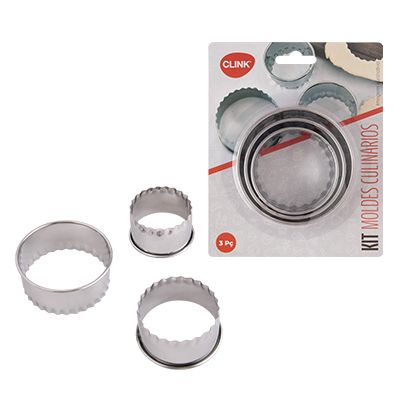 CK6158 - KIT 3PCS MOLDE CULINÁRIO ACO INOX 8,2CM X 8,2CM X 3,5CM