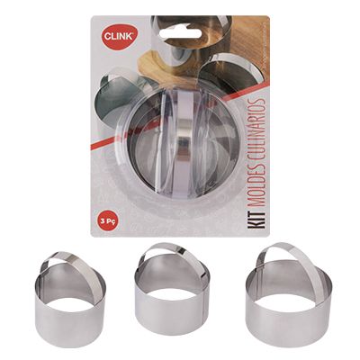 CK6159 - KIT 3PCS MOLDE CULINÁRIO ACO INOX 7,8CM X 7,8CM X 7,5CM