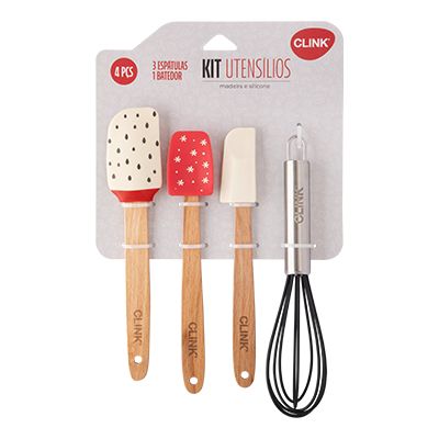 CK6161 - KIT 4 UTENSÍLIOS SILICONE, MADEIRA E FERRO 20CM X 4XM X 1,8CM