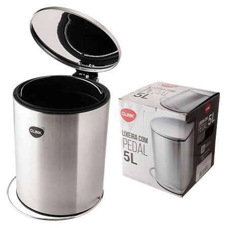 CK6193 - LIXEIRA PEDAL 5 L AÇO INOX E PLÁSTICO PP 25.5CM X 20.3CM X 25.5CM