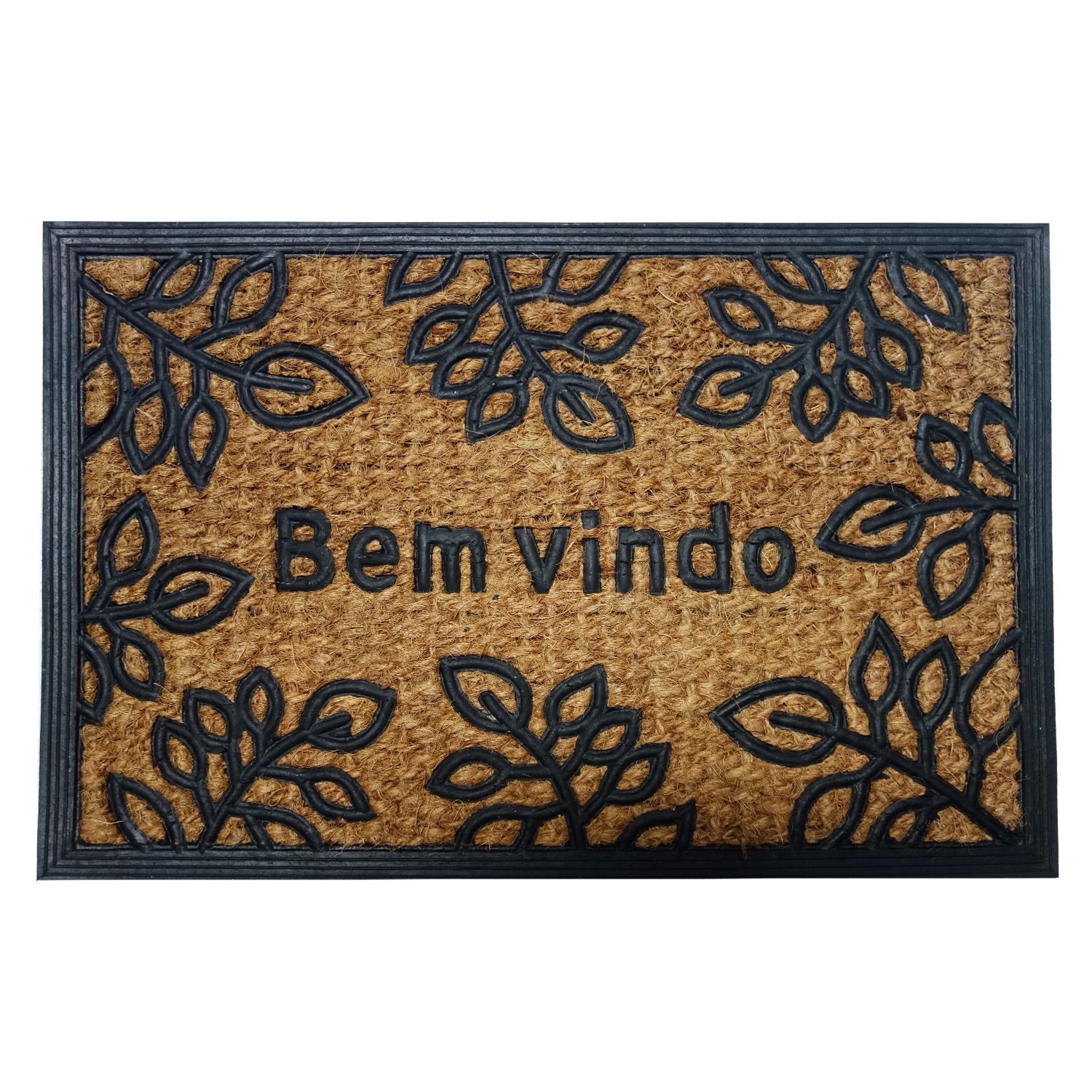 CK6321 - TAPETE CAPACHO BEM VINDO FOLHAS BORRACHA E FIBRA DE COCO 40CM X 60CM X 7MM