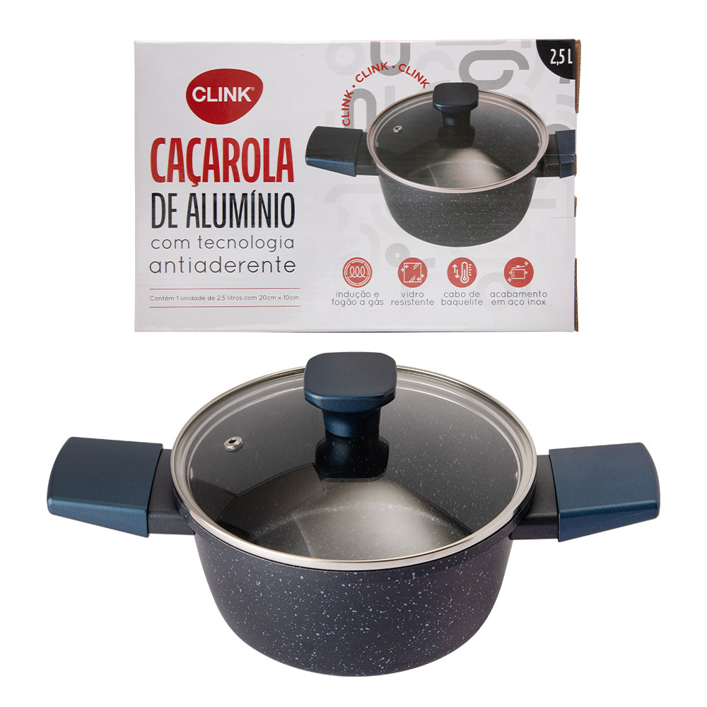 CAÇAROLA DE INDUÇÃO 2500ML ROYAL ALUMÍNIO, VIDRO E BAQUELITE 20CM X 10CM