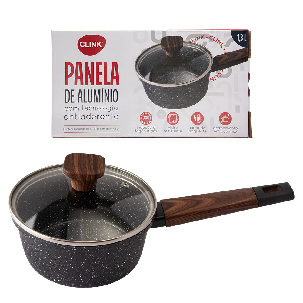 CK6403 - PANELA DE INDUÇÃO 1300ML CARVALHO ALUMÍNIO, VIDRO E BAQUELITE16CM X 8CM