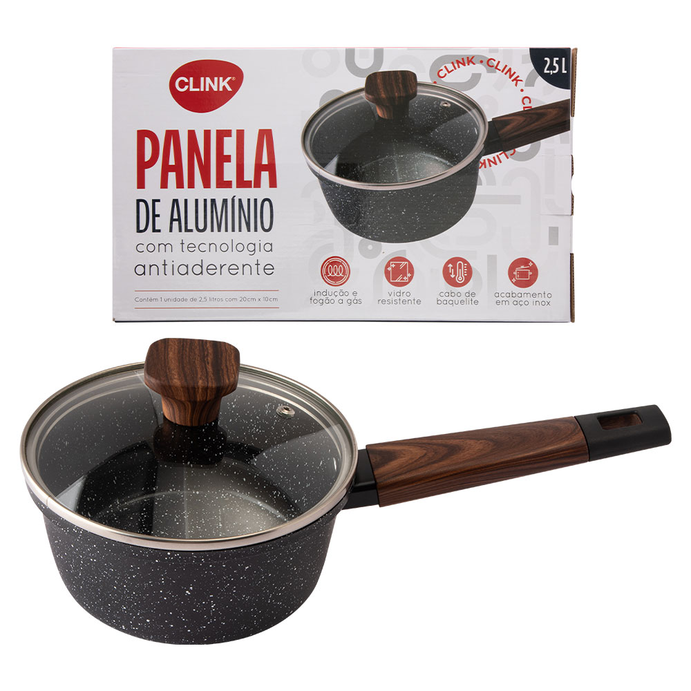 CK6404 - PANELA DE INDUÇÃO 2500ML CARVALHO ALUMÍNIO, VIDRO E BAQUELITE 20CM X 10CM