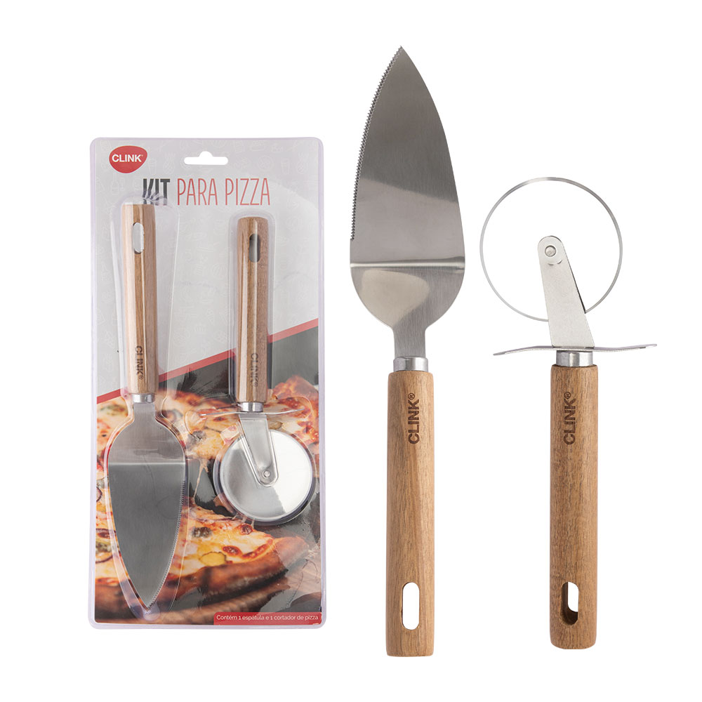 CK6773 - KIT PIZZA 2PCS MADEIRA E AÇO INOX 28CM X 5,5CM X 2,5CM