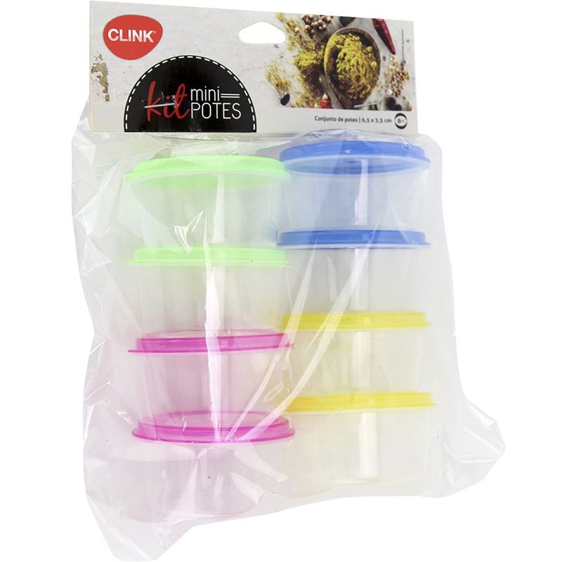 CONJ 8 MINI POTES CIRCULARES PLASTICO 6,5X3,5CM