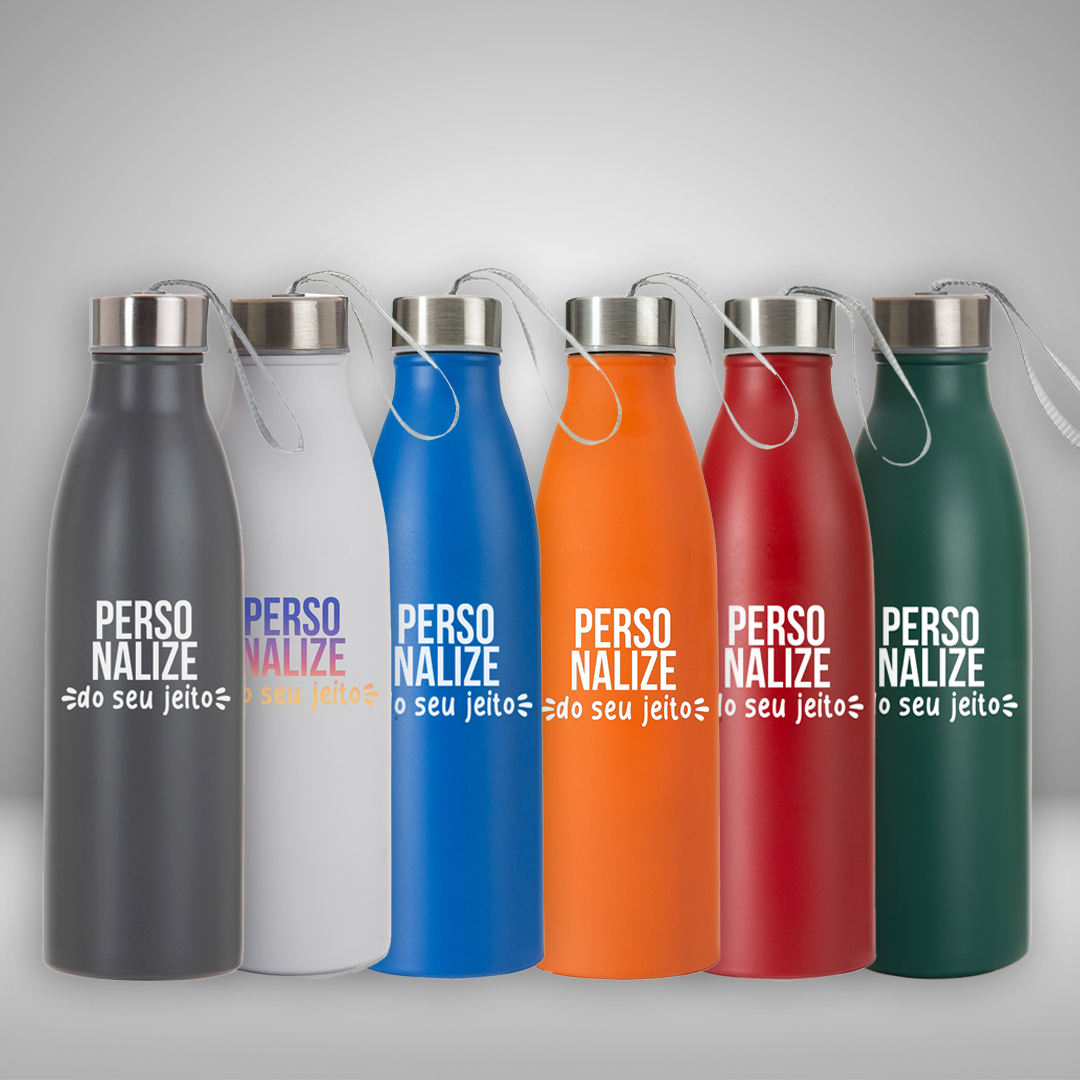 Squeeze de inox personalizada com tampa e alça 750 ml