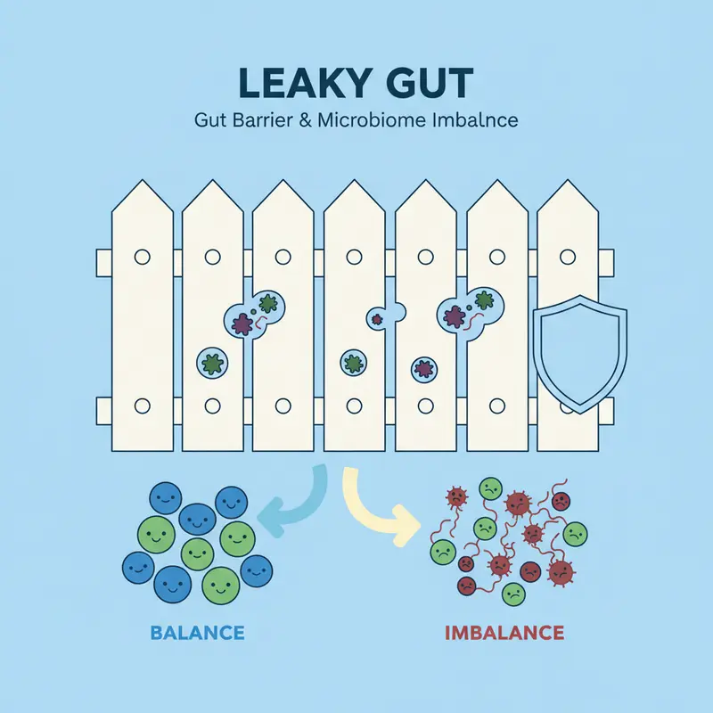 Conceptual image of a leaky gut as a garden fence with holes