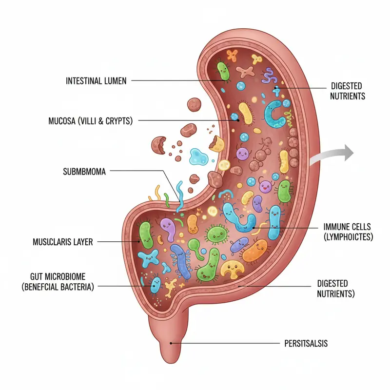 Diagram of the gut microbiome ecosystem