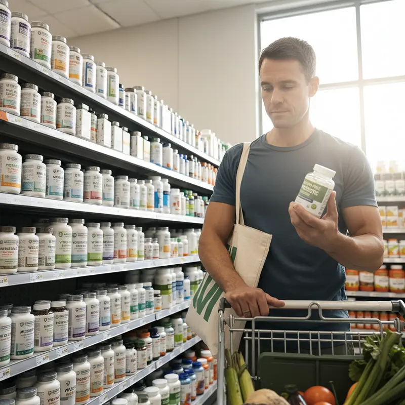 Grocery aisle with probiotic supplements