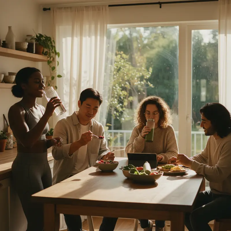 Happy people starting morning routine