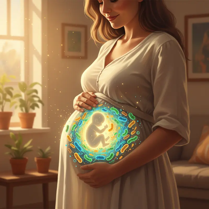 Healthy gut bacteria illustration with baby silhouette