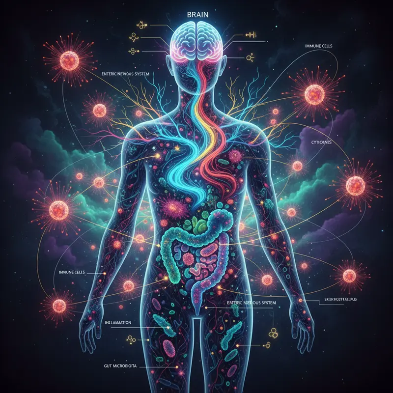 Illustration of gut-brain-immune interaction