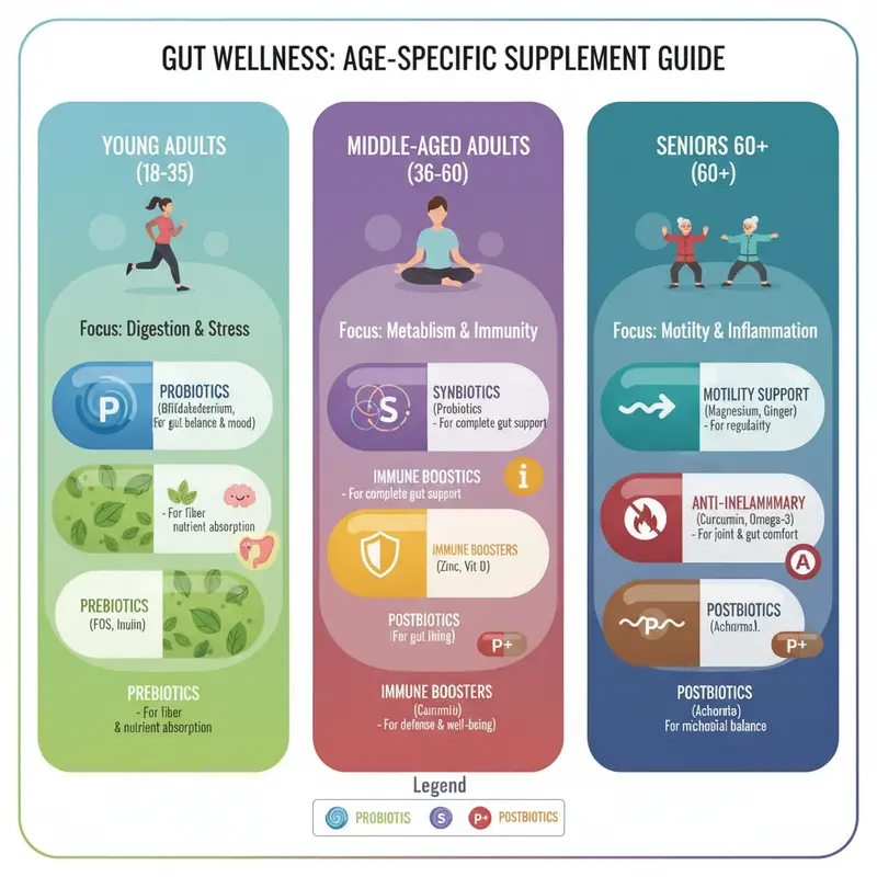 Illustration of gut supplements for different age groups