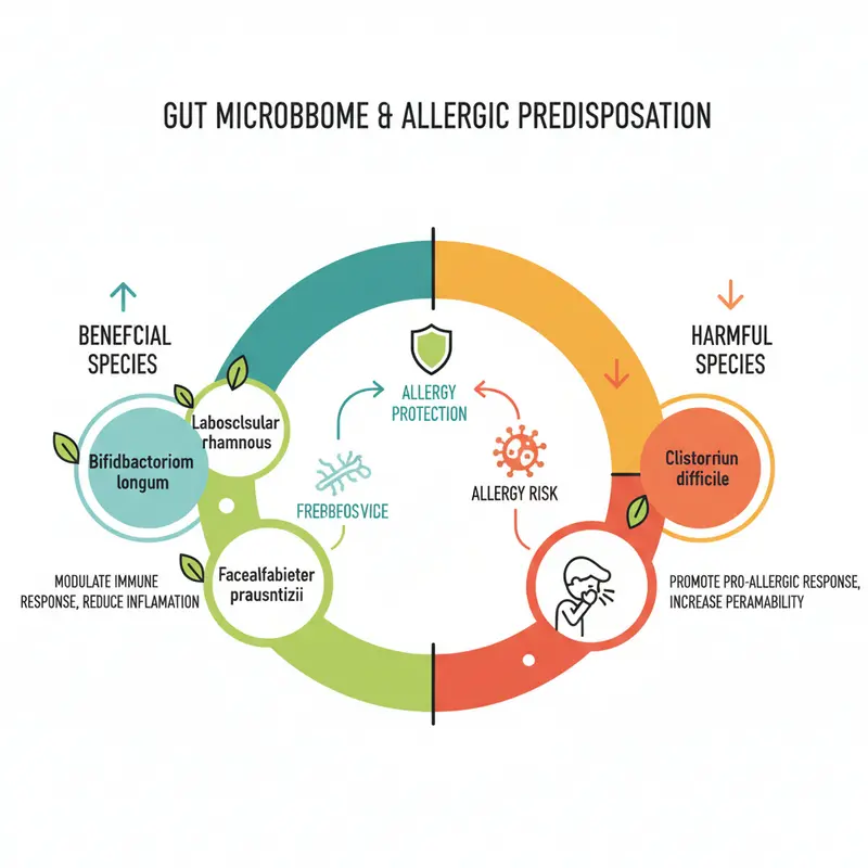 Illustration of key gut bacteria involved in allergies
