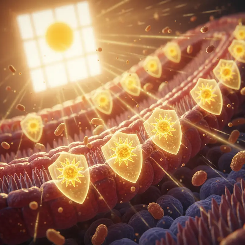 Illustration of Vitamin D strengthening gut lining