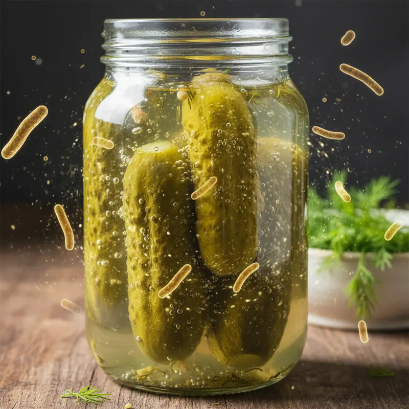 Probiotic bacteria flourishing in fermented pickles