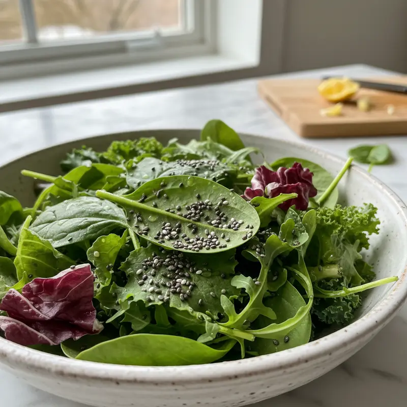 Salad sprinkled with chia seeds