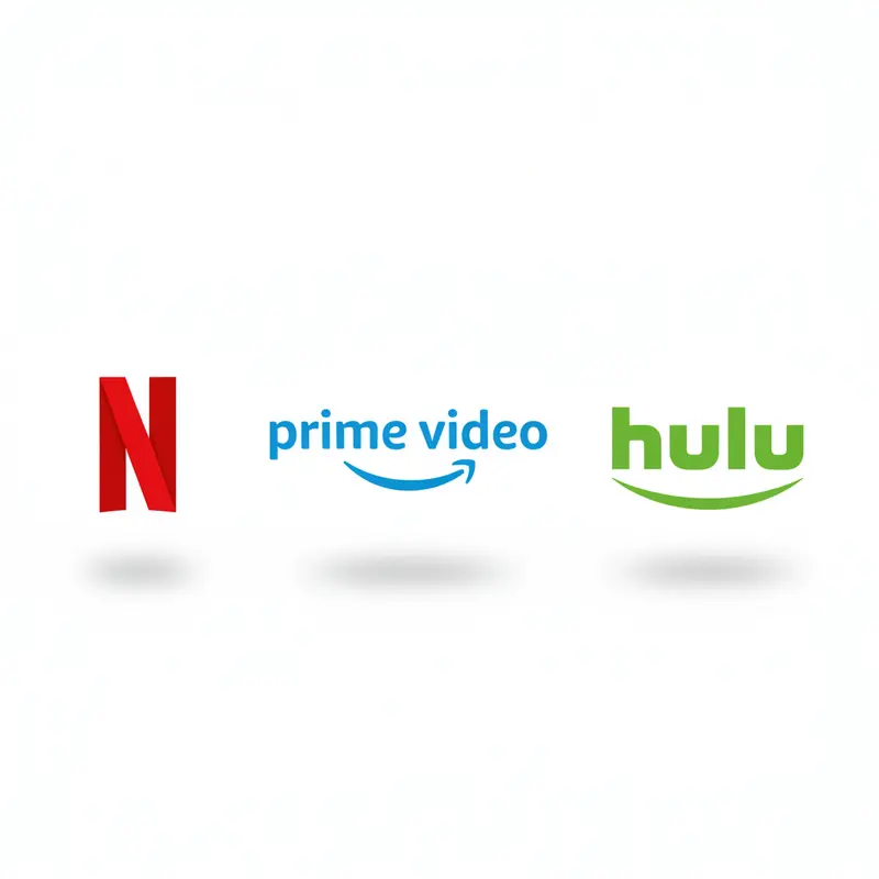 Streaming platforms logos for Netflix, Amazon Prime Video, Hulu