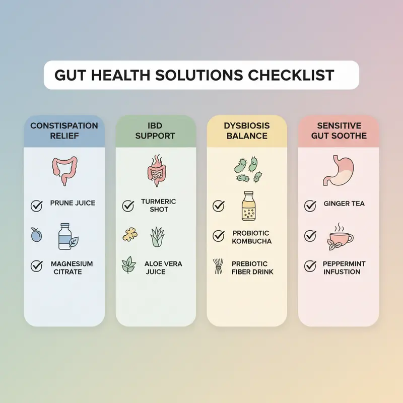 Checklist for selecting gut health drinks by symptoms