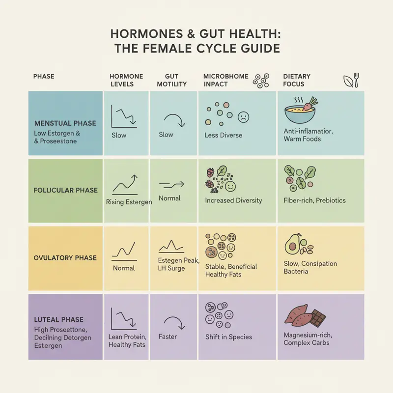 Table of hormonal cycles and gut effects