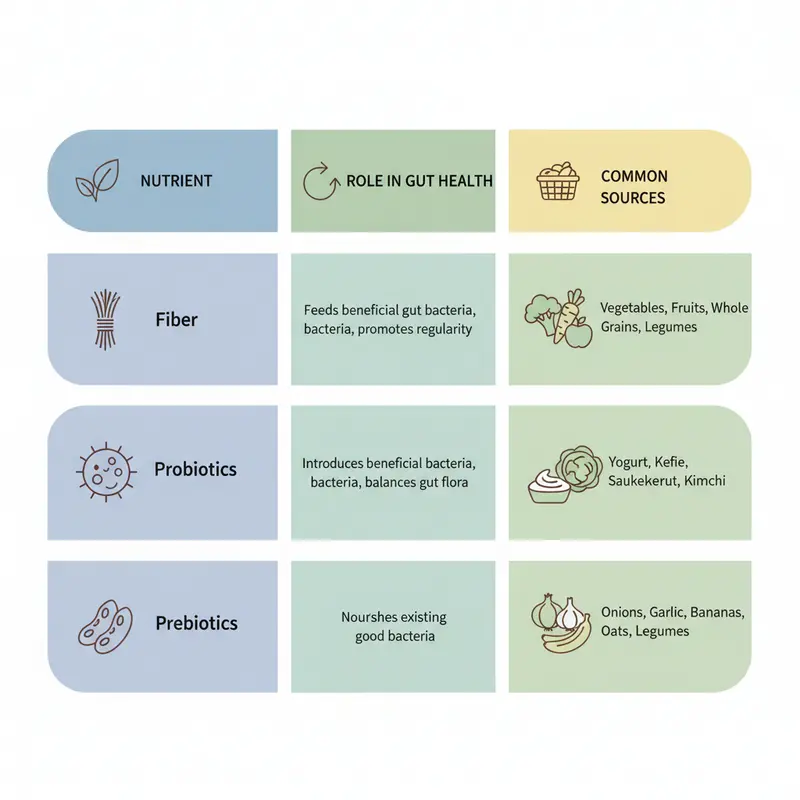 Table of key nutrients for gut health