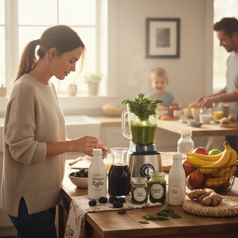 Mom preparing gut health drinks at home