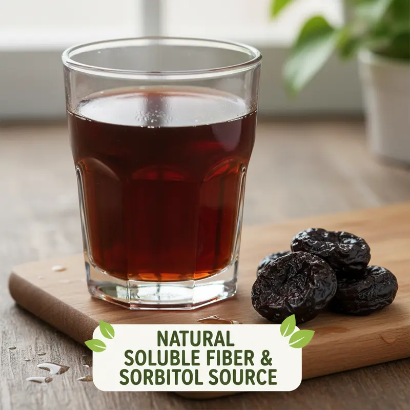 Glass of prune juice with prunes
