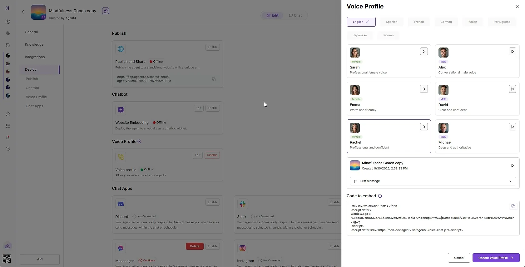 AI voice Profile settings