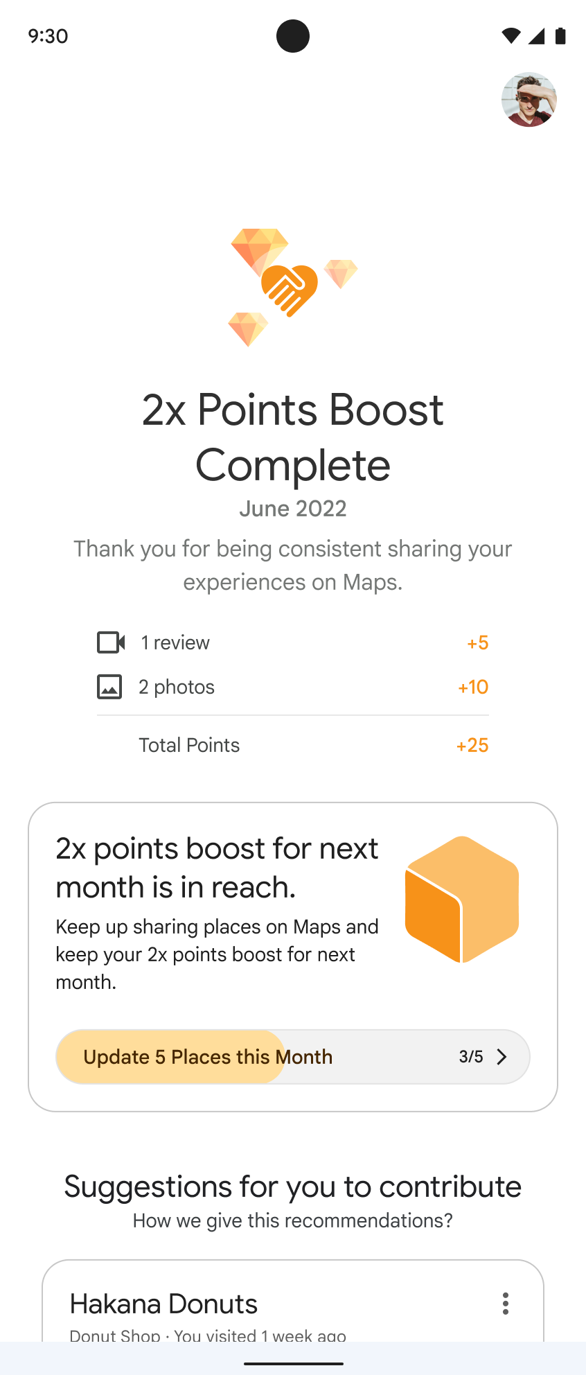 Google Maps completed points boost and monthly progression concept